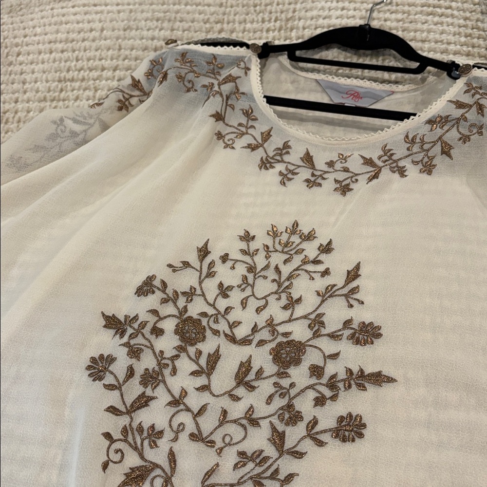 Embroidered off white shear top